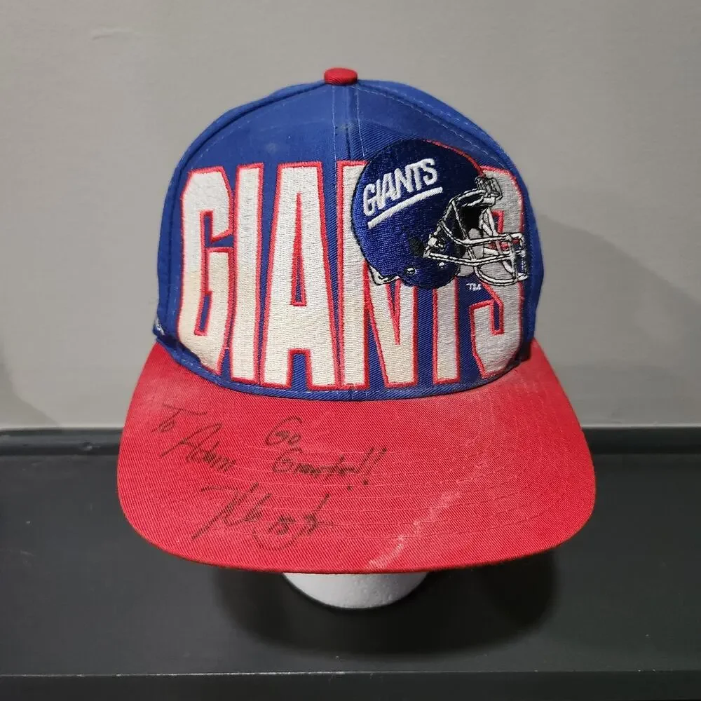 VTG New York Giants Logo 7 Team NFL Football SIGNED Snapback Hat Cap OSFA‎